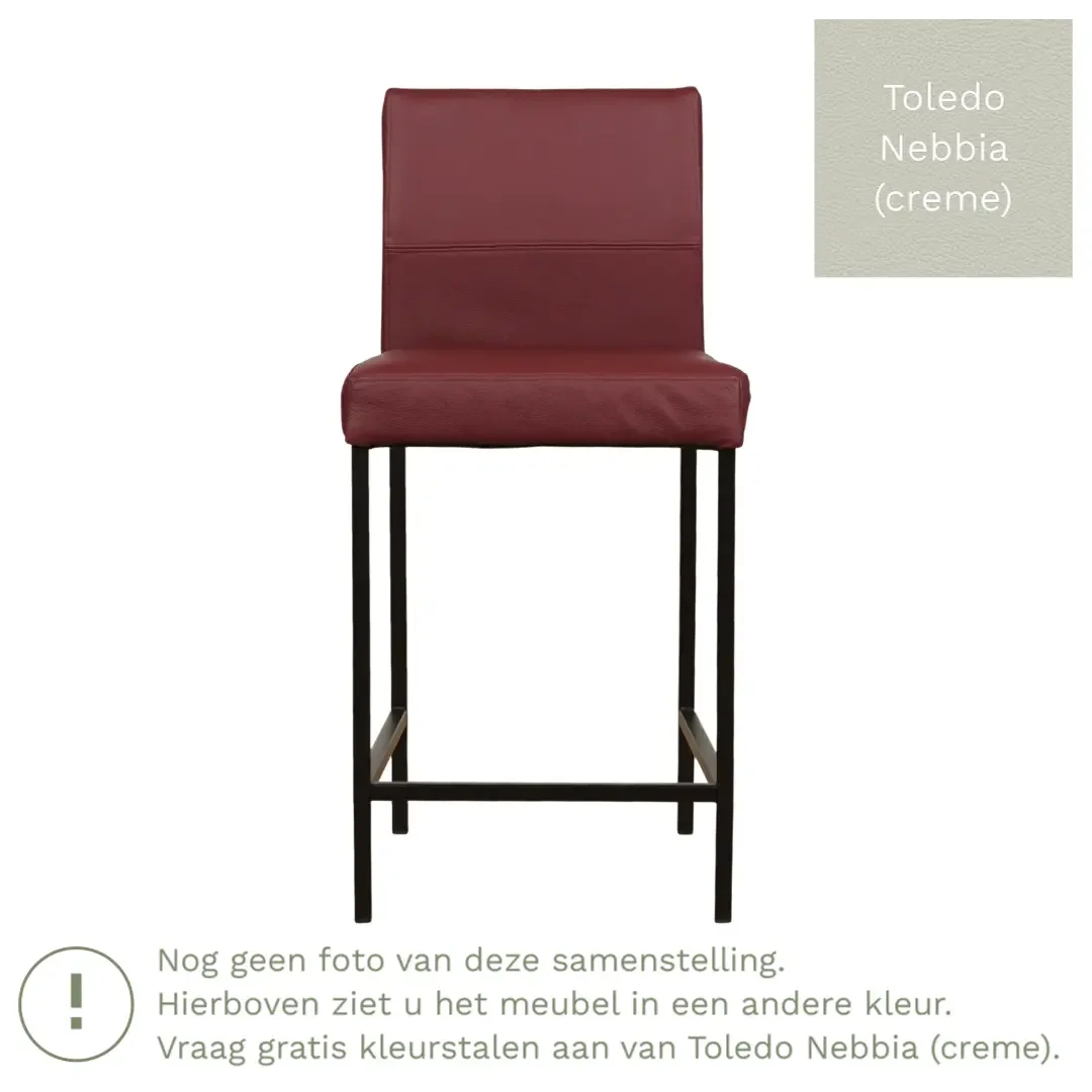 afbeelding van Leren barkruk Bright laag - Toledo Nebbia (crème) - Poten staal vierkant zwart