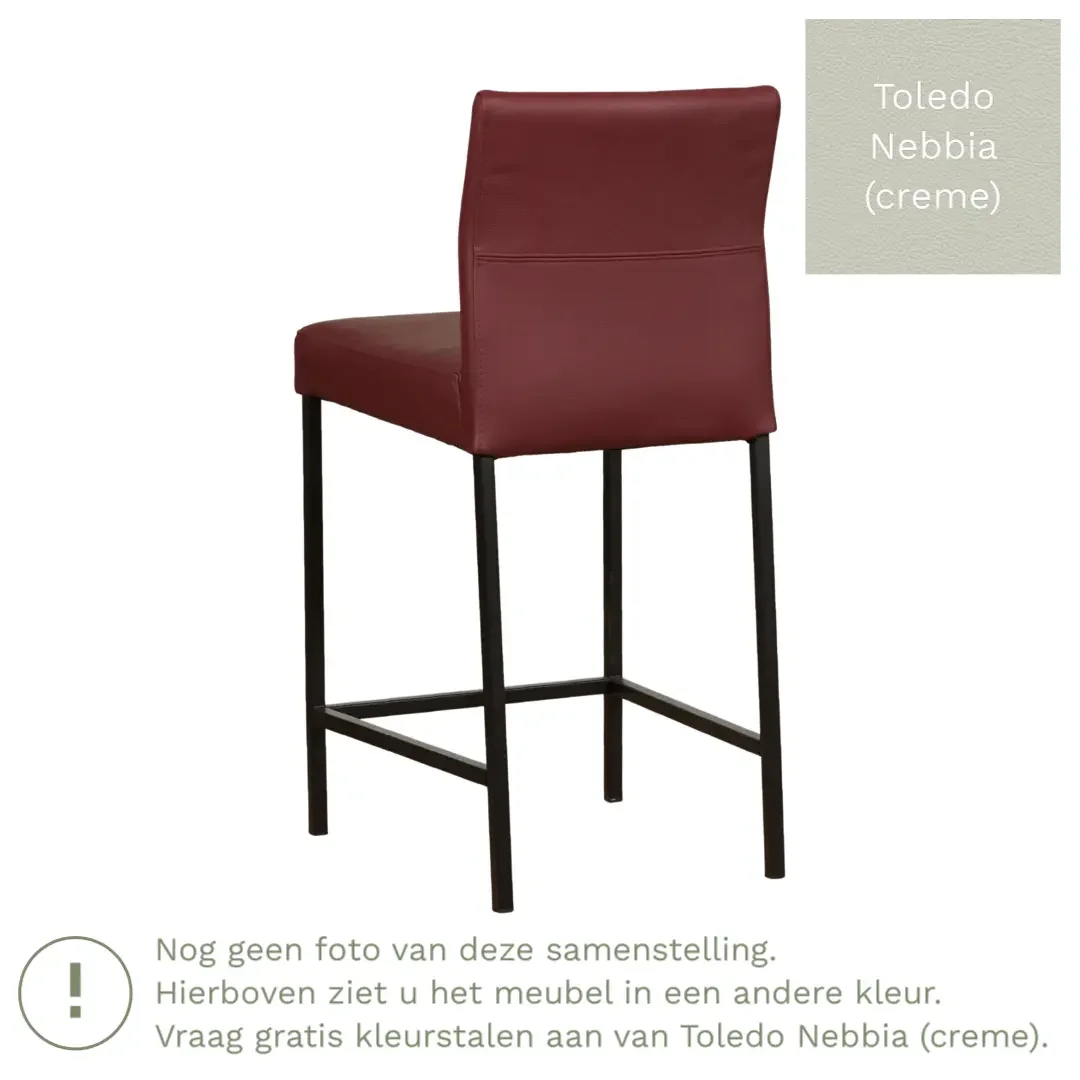 afbeelding van Leren barkruk Bright laag - Toledo Nebbia (crème) - Poten staal vierkant zwart
