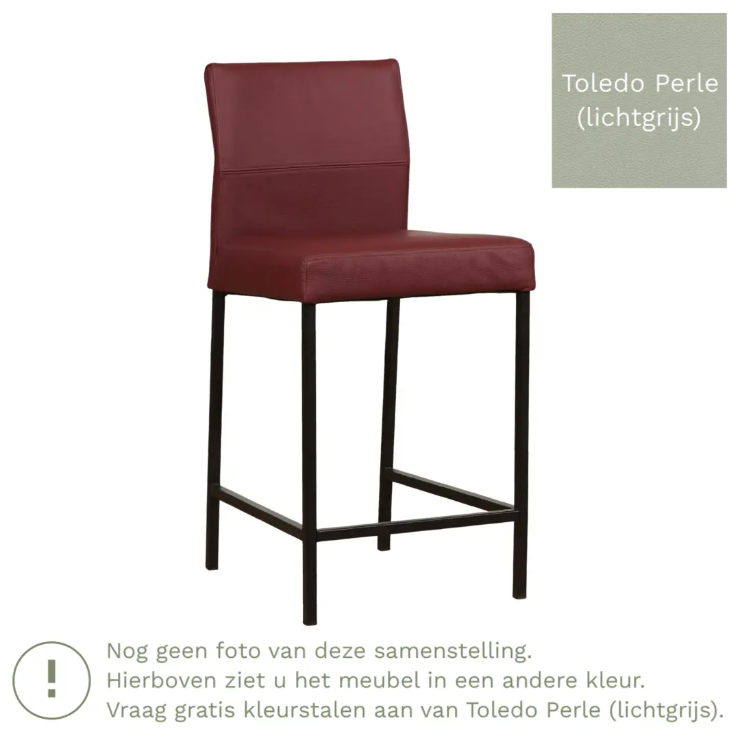 afbeelding van Leren barkruk Bright laag - Toledo Perle (lichtgrijs) - Poten staal vierkant RVS