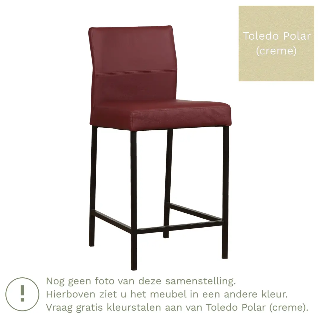 afbeelding van Leren barkruk Bright laag - Toledo Polar (crème) - Poten staal vierkant RVS