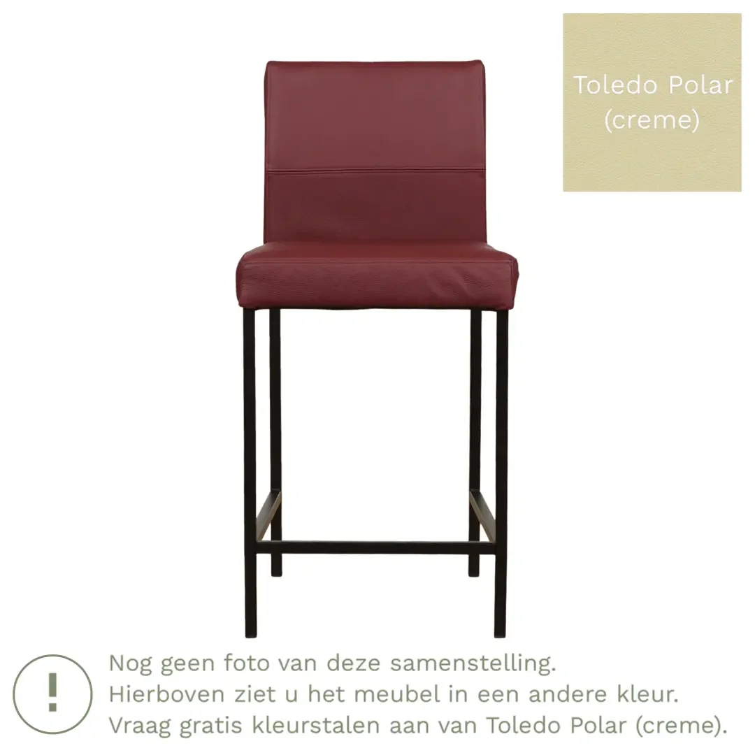 afbeelding van Leren barkruk Bright laag - Toledo Polar (crème) - Poten staal vierkant RVS