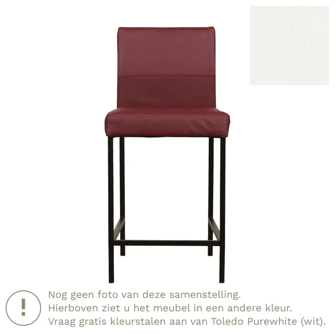 afbeelding van Leren barkruk Bright laag - Toledo Purewhite (wit) - Poten staal vierkant RVS