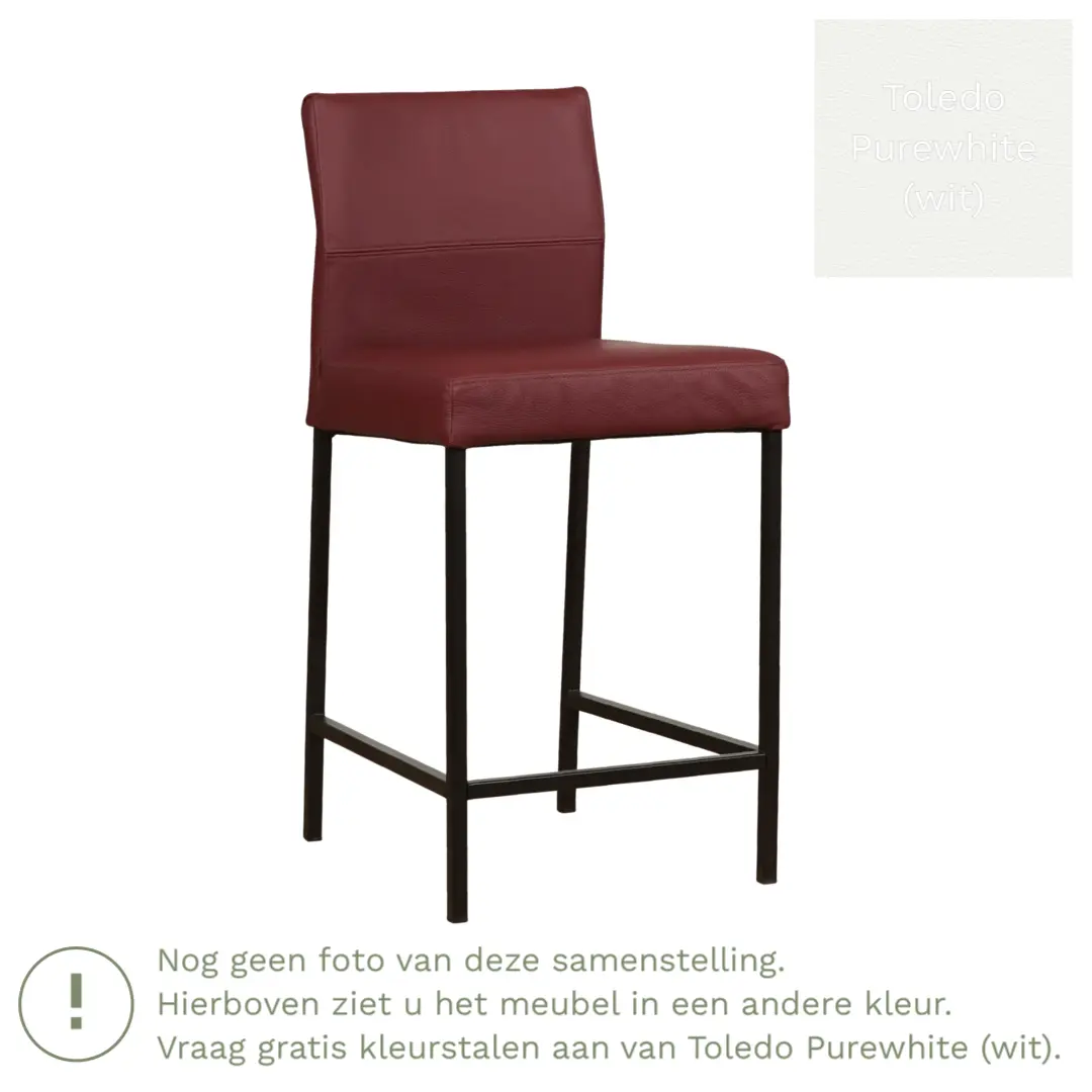 afbeelding van Leren barkruk Bright laag - Toledo Purewhite (wit) - Poten staal vierkant zwart