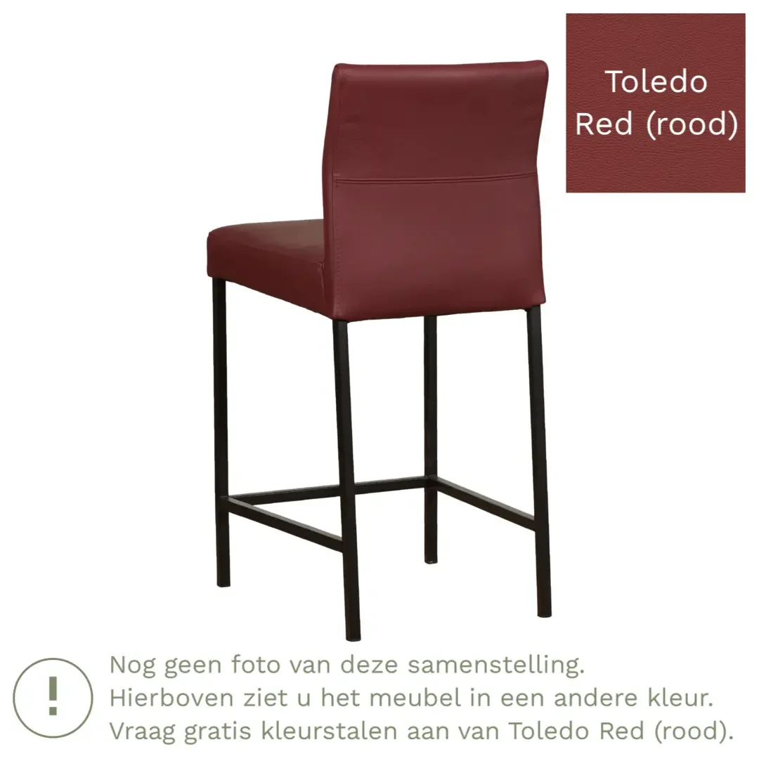 afbeelding van Leren barkruk Bright laag - Toledo Red (rood) - Poten staal vierkant RVS