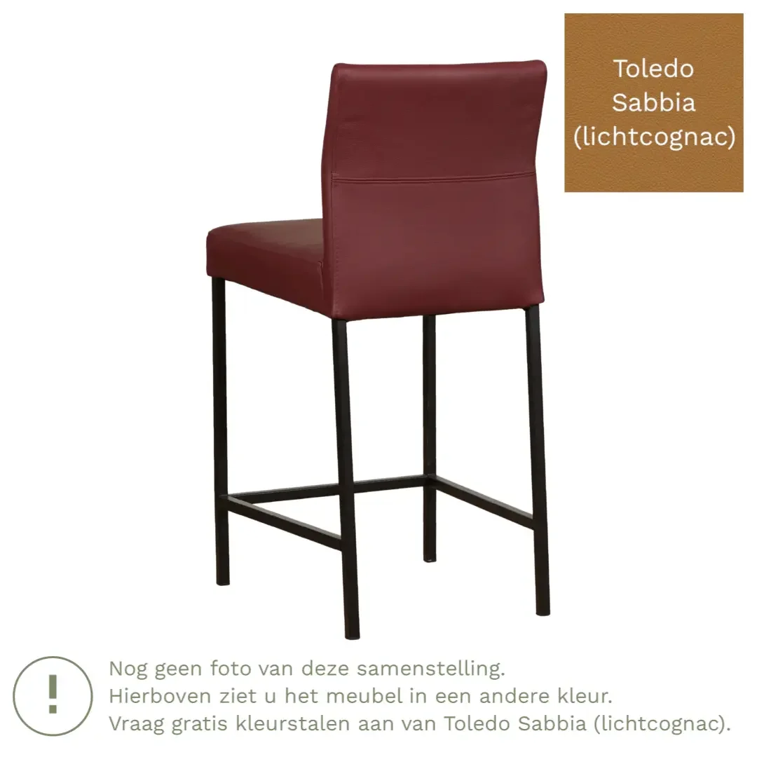 afbeelding van Leren barkruk Bright laag - Toledo Sabbia (lichtcognac) - Poten staal vierkant zwart