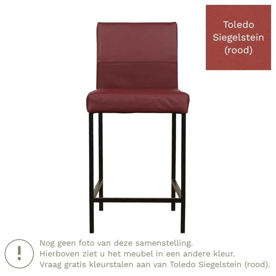 afbeelding van Leren barkruk Bright laag - Toledo Siegelstein (rood) - Poten staal vierkant RVS