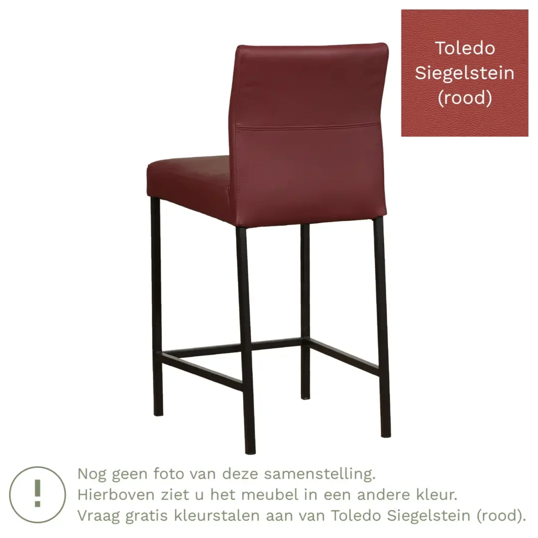 afbeelding van Leren barkruk Bright laag - Toledo Siegelstein (rood) - Poten staal vierkant RVS