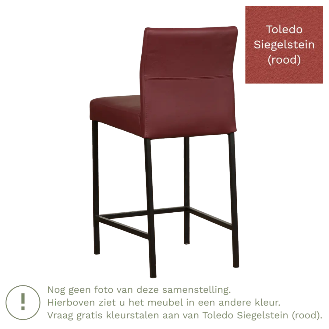 afbeelding van Leren barkruk Bright laag - Toledo Siegelstein (rood) - Poten staal vierkant zwart