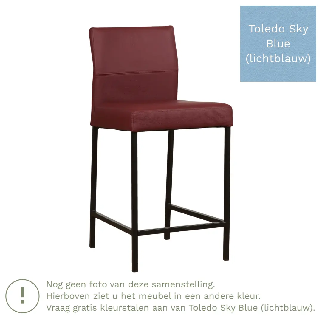 afbeelding van Leren barkruk Bright laag - Toledo Sky Blue (lichtblauw) - Poten staal vierkant RVS