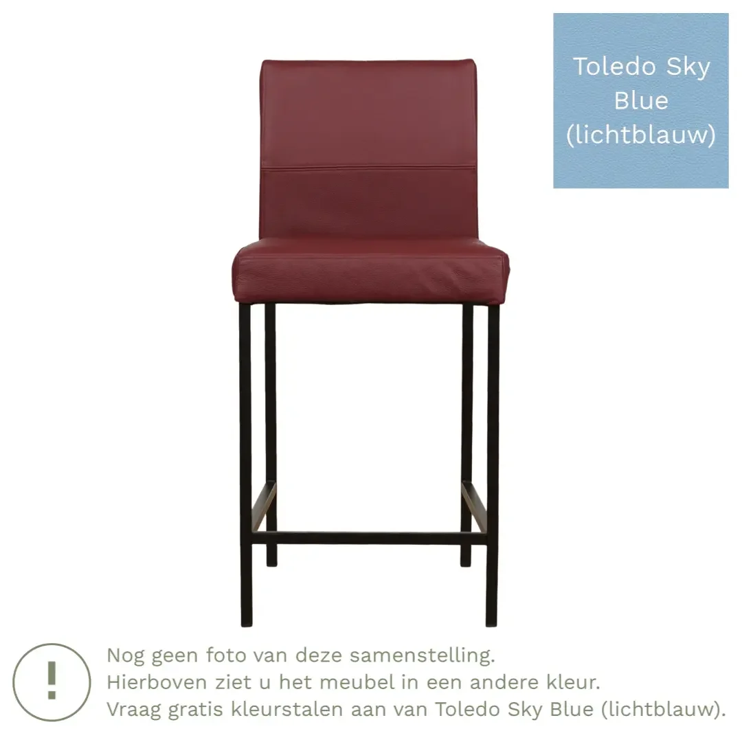 afbeelding van Leren barkruk Bright laag - Toledo Sky Blue (lichtblauw) - Poten staal vierkant RVS