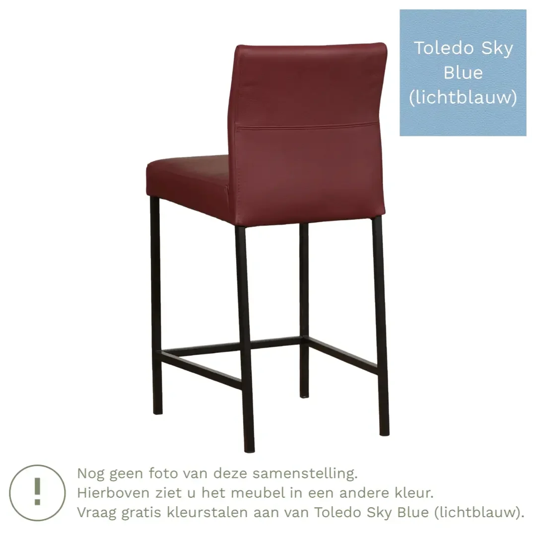 afbeelding van Leren barkruk Bright laag - Toledo Sky Blue (lichtblauw) - Poten staal vierkant RVS