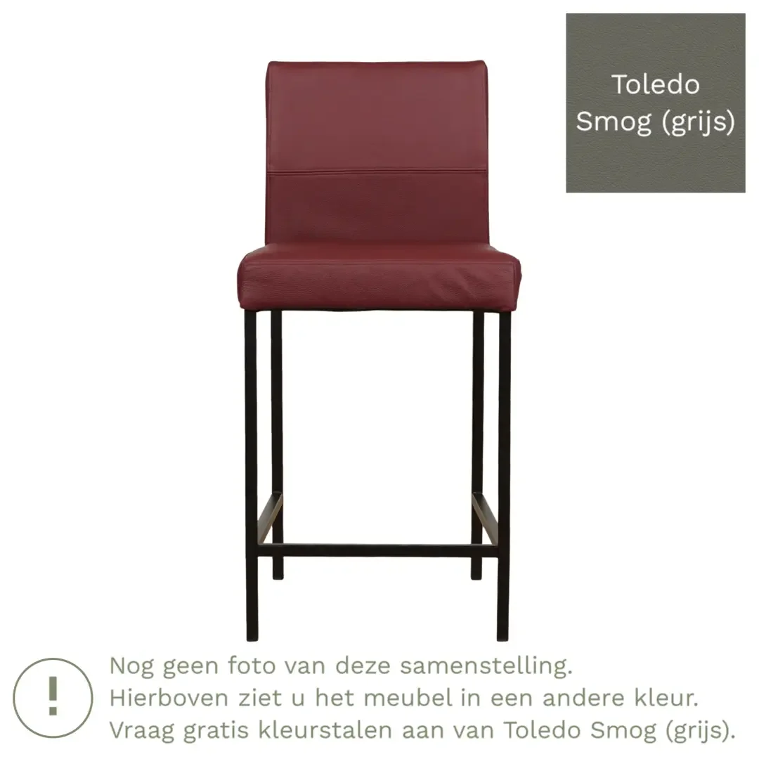 afbeelding van Leren barkruk Bright laag - Toledo Smog (grijs) - Poten staal vierkant RVS