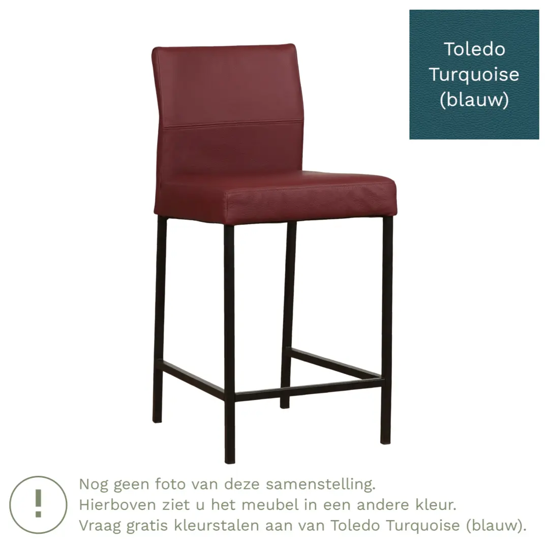 afbeelding van Leren barkruk Bright laag - Toledo Turquoise (blauw) - Poten staal vierkant RVS