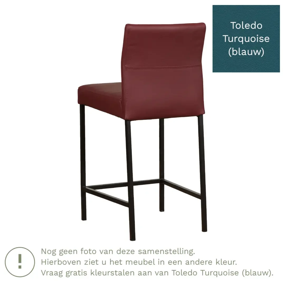 afbeelding van Leren barkruk Bright laag - Toledo Turquoise (blauw) - Poten staal vierkant RVS