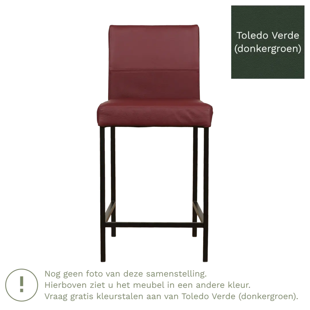 afbeelding van Leren barkruk Bright laag - Toledo Verde (donkergroen) - Poten staal vierkant RVS