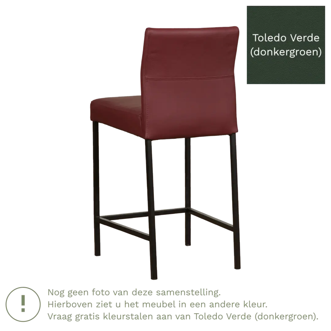 afbeelding van Leren barkruk Bright laag - Toledo Verde (donkergroen) - Poten staal vierkant RVS