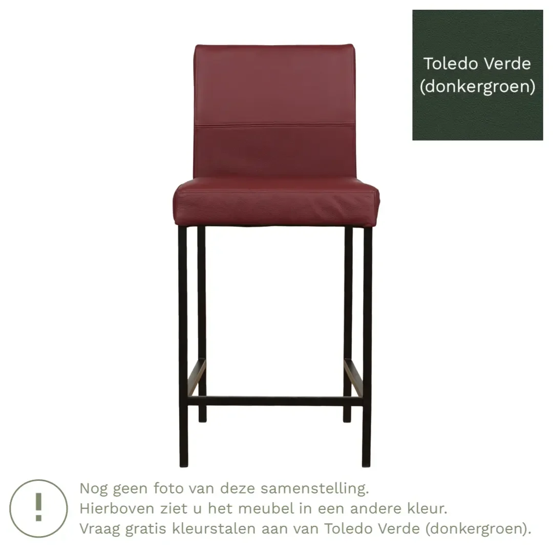 afbeelding van Leren barkruk Bright laag - Toledo Verde (donkergroen) - Poten staal vierkant zwart
