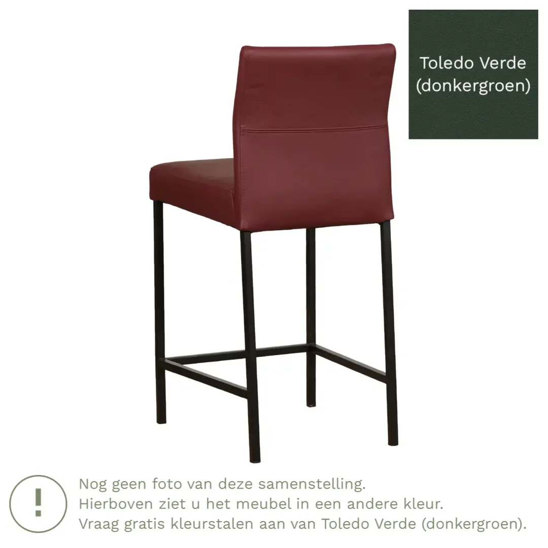 afbeelding van Leren barkruk Bright laag - Toledo Verde (donkergroen) - Poten staal vierkant zwart