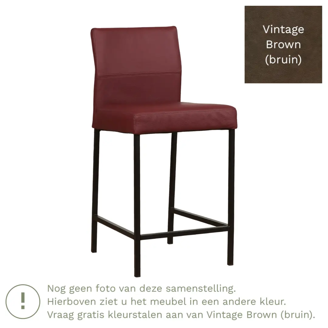 afbeelding van Leren barkruk Bright laag - Vintage Brown (bruin) - Poten staal vierkant zwart