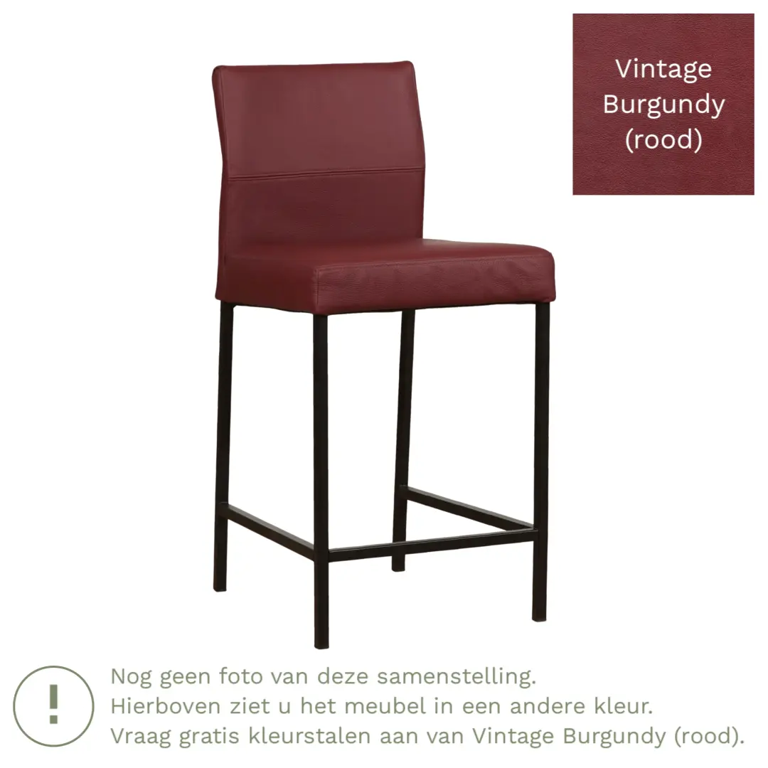 afbeelding van Leren barkruk Bright laag - Vintage Burgundy (rood) - Poten staal vierkant RVS