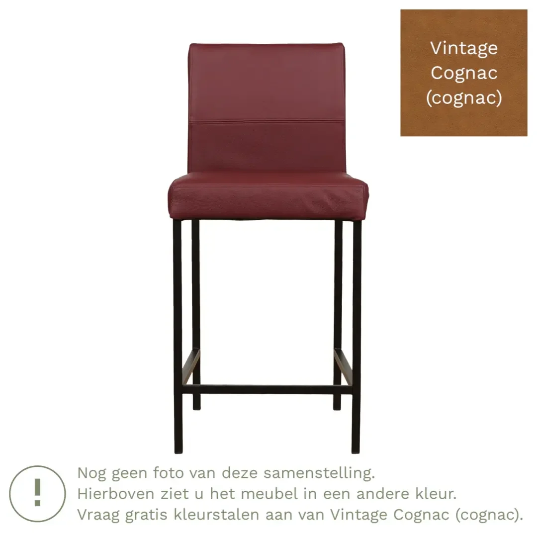 afbeelding van Leren barkruk Bright laag - Vintage Cognac (cognac) - Poten staal vierkant RVS
