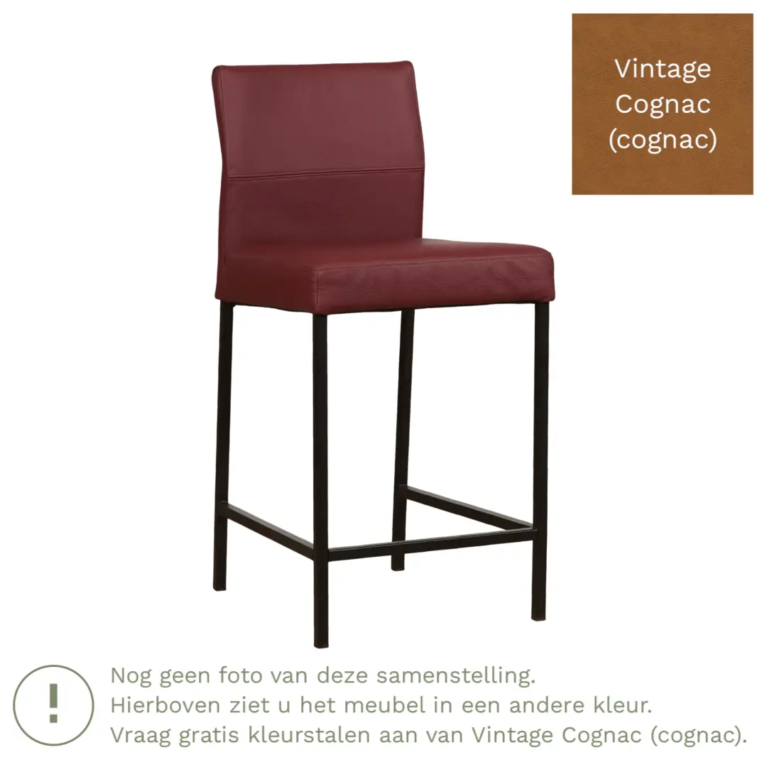 afbeelding van Leren barkruk Bright laag - Vintage Cognac (cognac) - Poten staal vierkant zwart