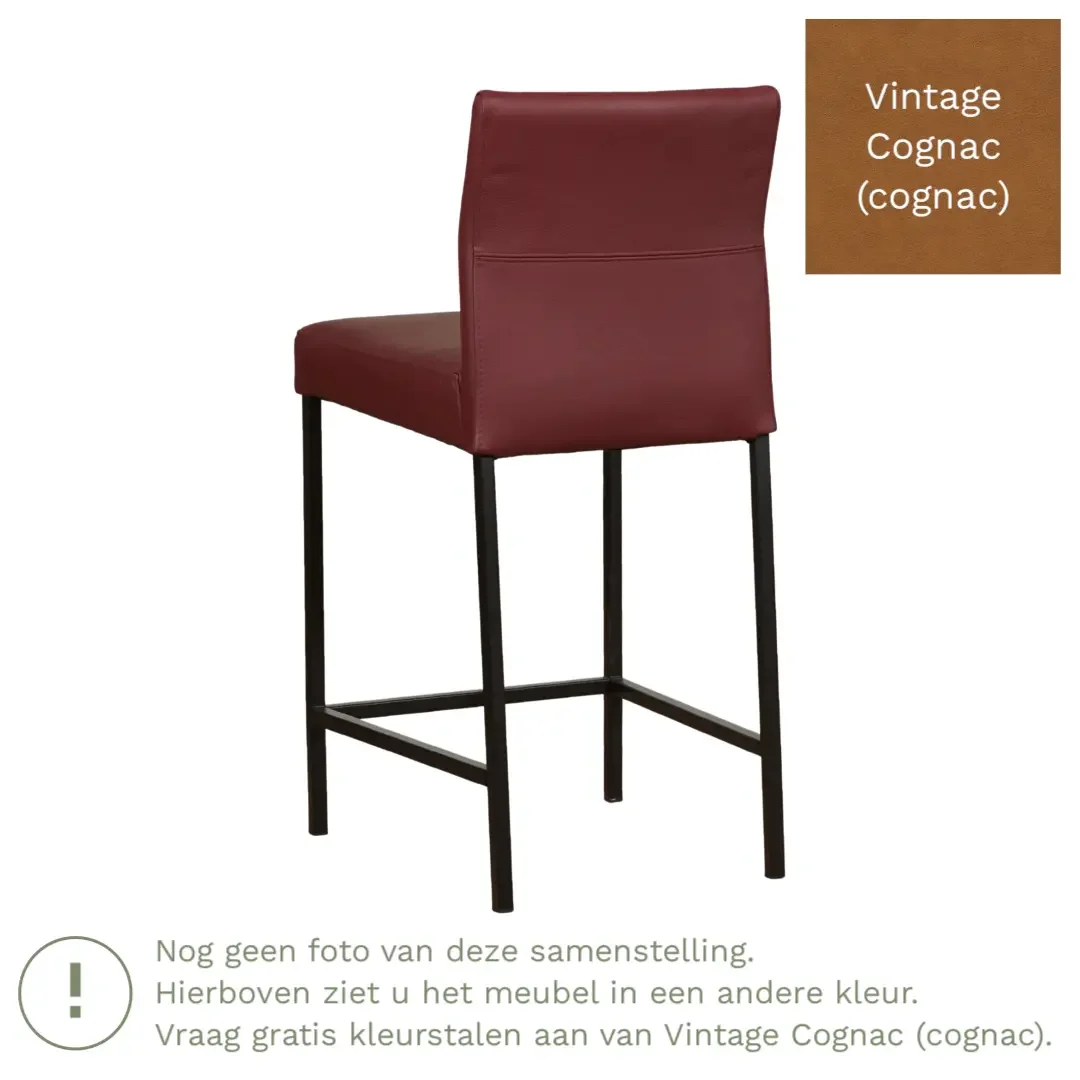 afbeelding van Leren barkruk Bright laag - Vintage Cognac (cognac) - Poten staal vierkant zwart