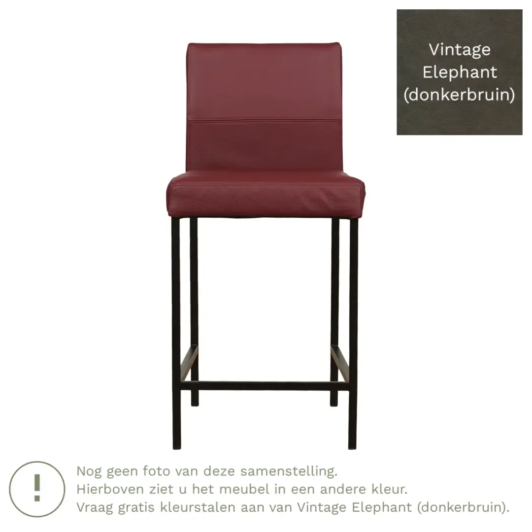 afbeelding van Leren barkruk Bright laag - Vintage Elephant (donkerbruin) - Poten staal vierkant zwart