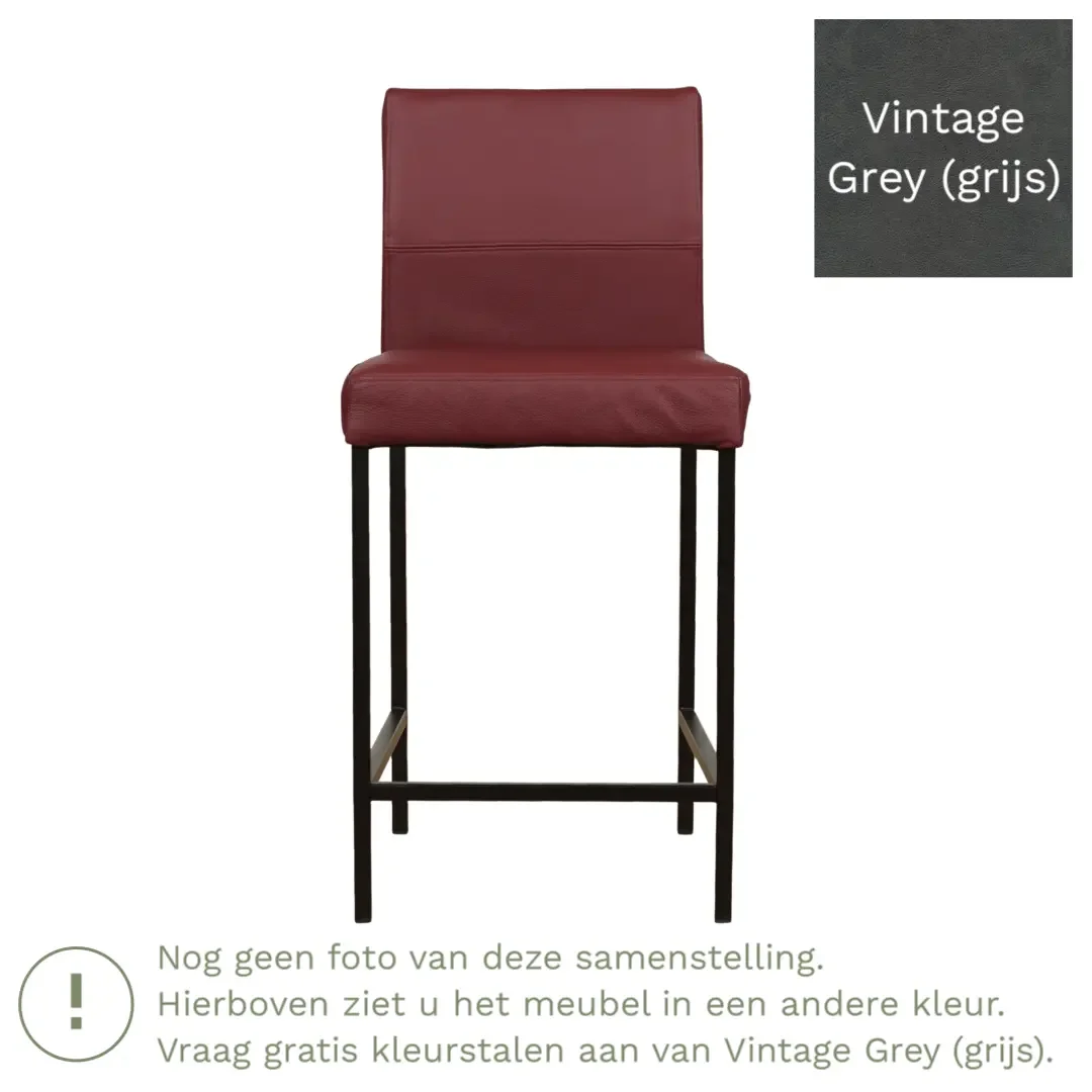 afbeelding van Leren barkruk Bright laag - Vintage Grey (grijs) - Poten staal vierkant RVS