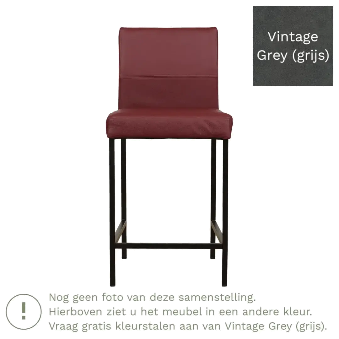 afbeelding van Leren barkruk Bright laag - Vintage Grey (grijs) - Poten staal vierkant zwart