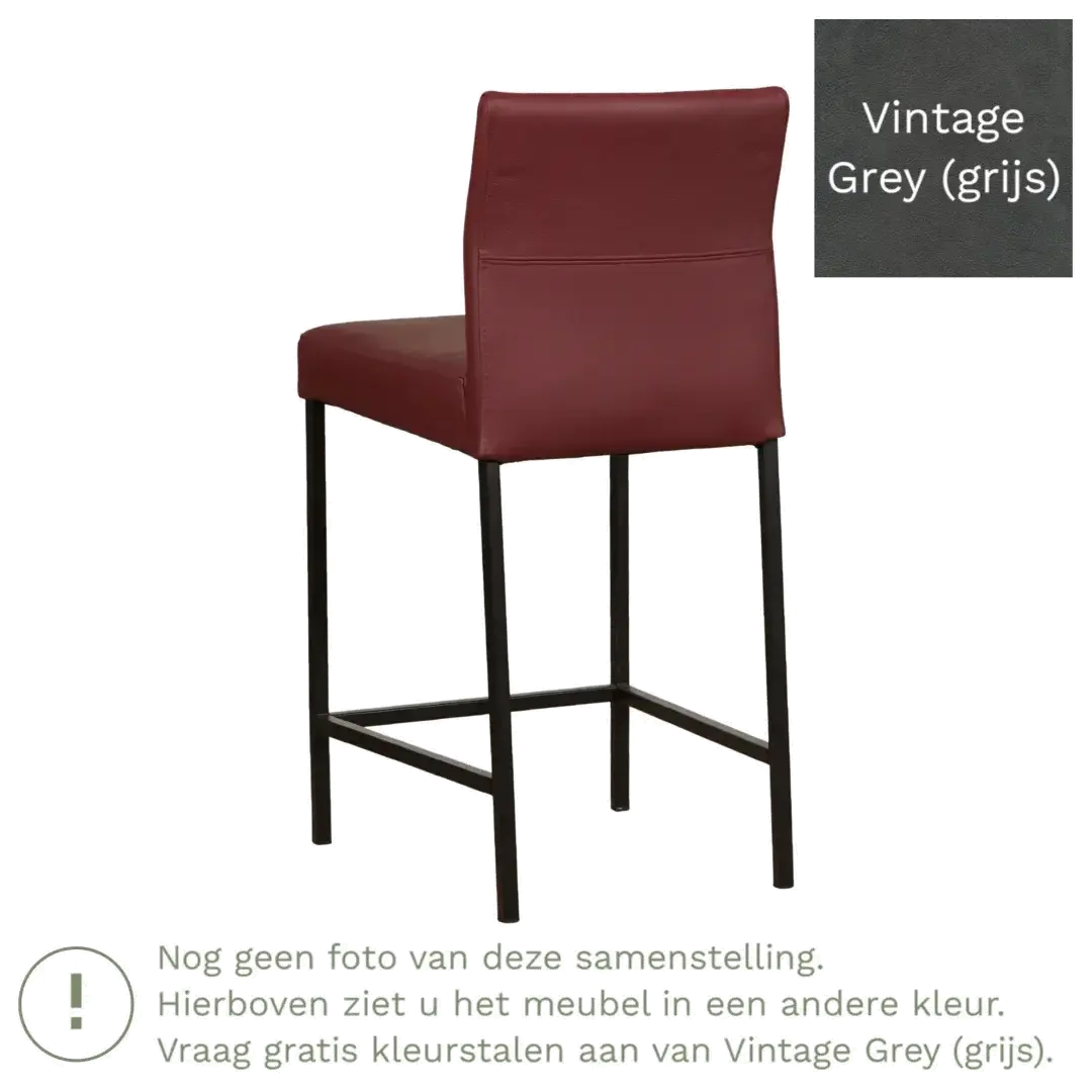 afbeelding van Leren barkruk Bright laag - Vintage Grey (grijs) - Poten staal vierkant zwart