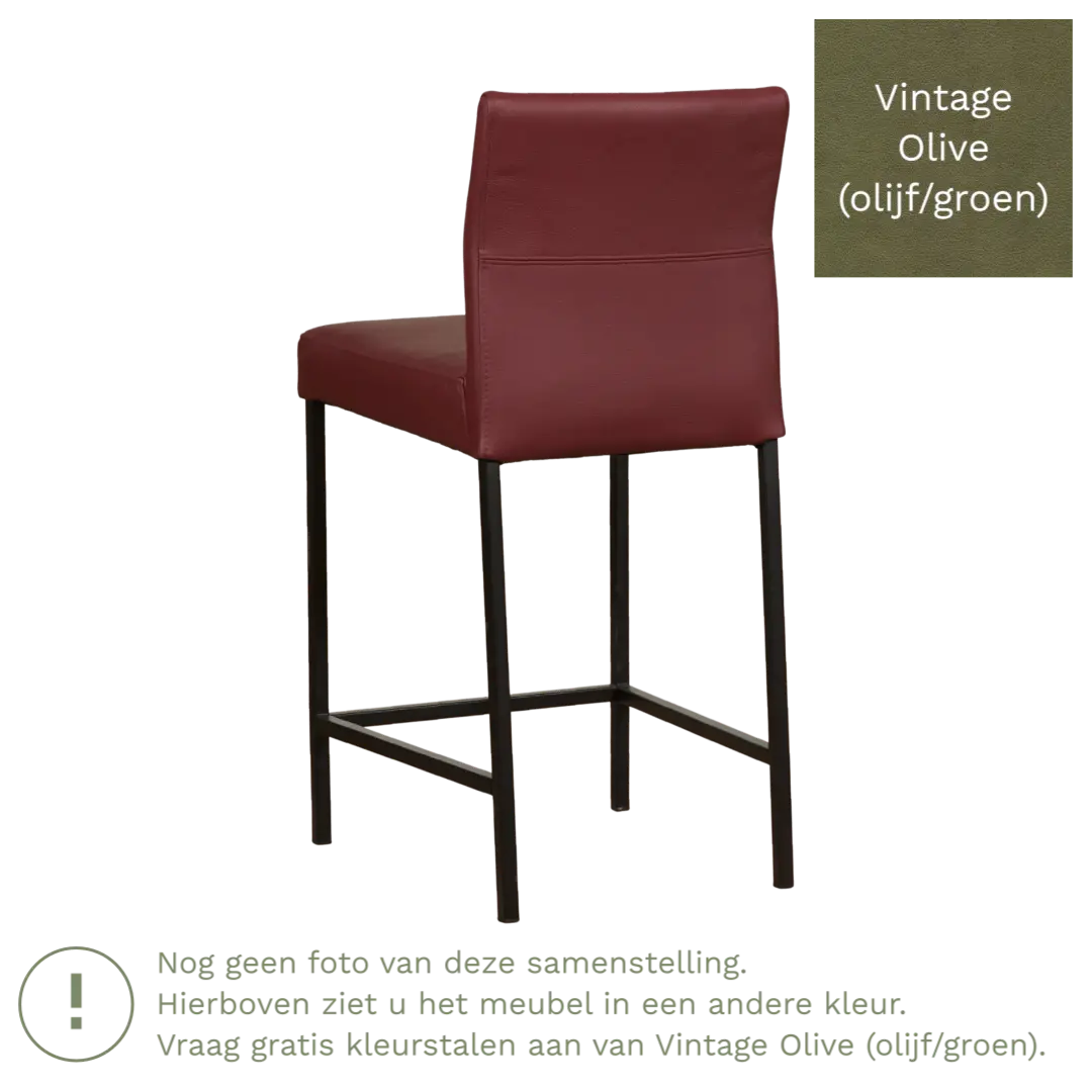 afbeelding van Leren barkruk Bright laag - Vintage Olive (olijf/groen) - Poten staal vierkant zwart