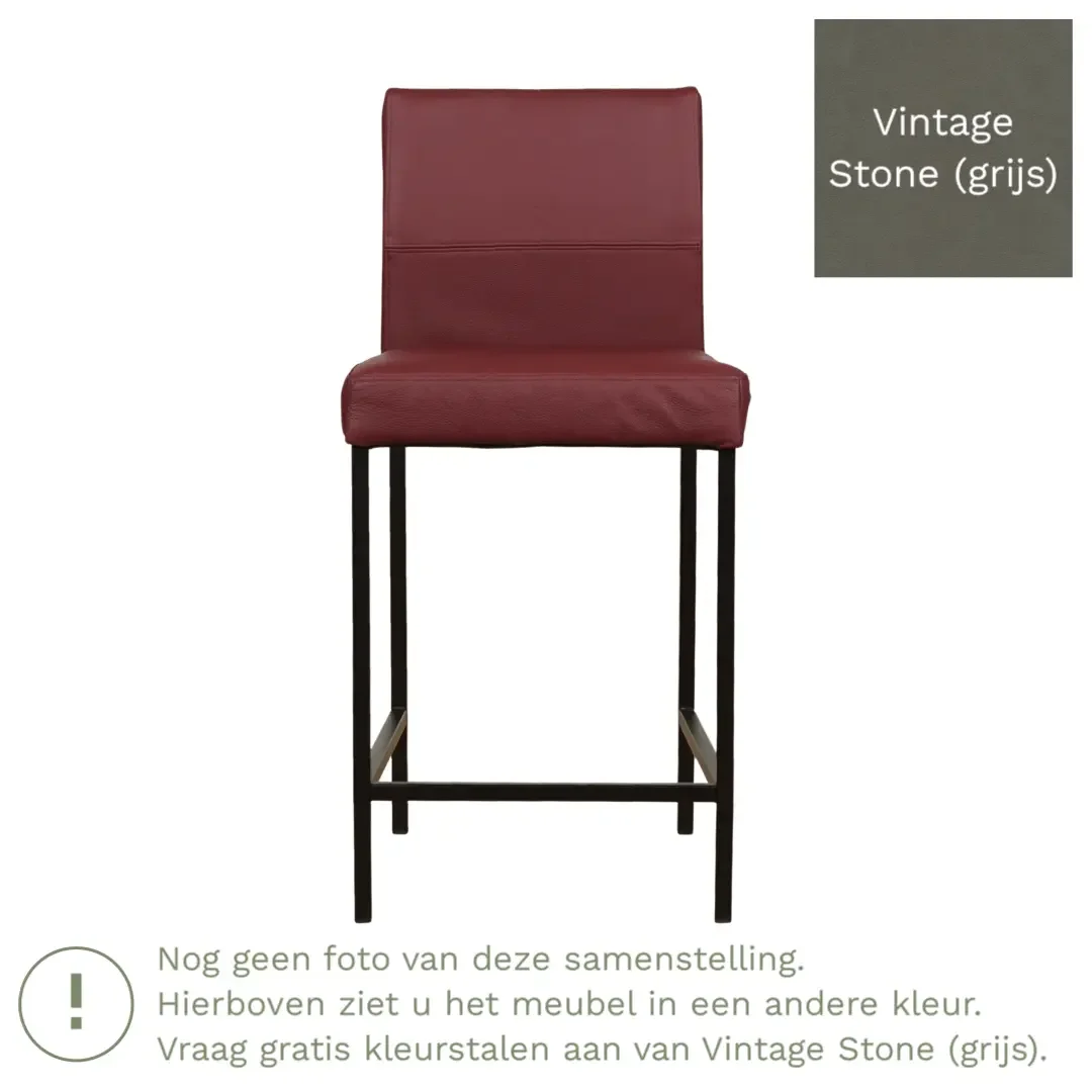 afbeelding van Leren barkruk Bright laag - Vintage Stone (grijs) - Poten staal vierkant RVS