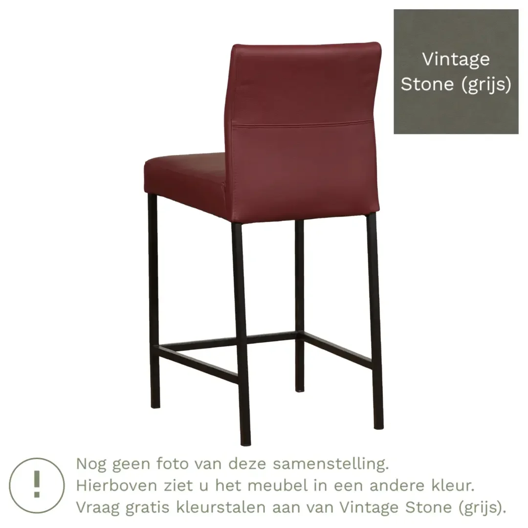 afbeelding van Leren barkruk Bright laag - Vintage Stone (grijs) - Poten staal vierkant RVS