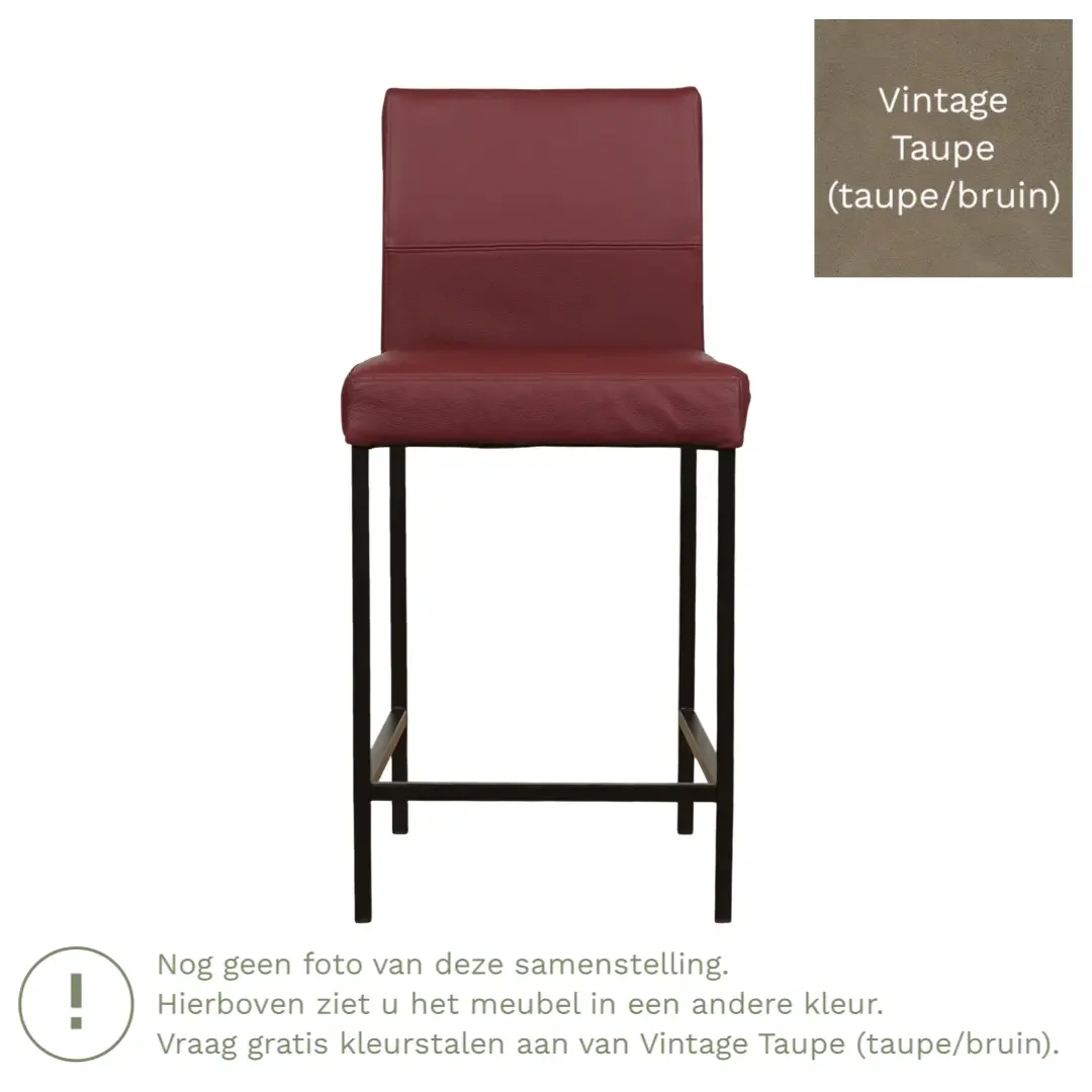 afbeelding van Leren barkruk Bright laag - Vintage Taupe (taupe/bruin) - Poten staal vierkant RVS