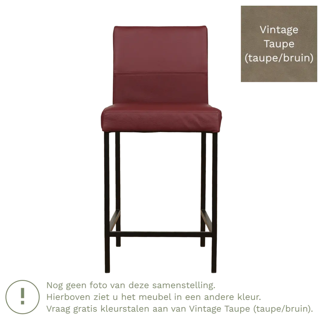afbeelding van Leren barkruk Bright laag - Vintage Taupe (taupe/bruin) - Poten staal vierkant zwart