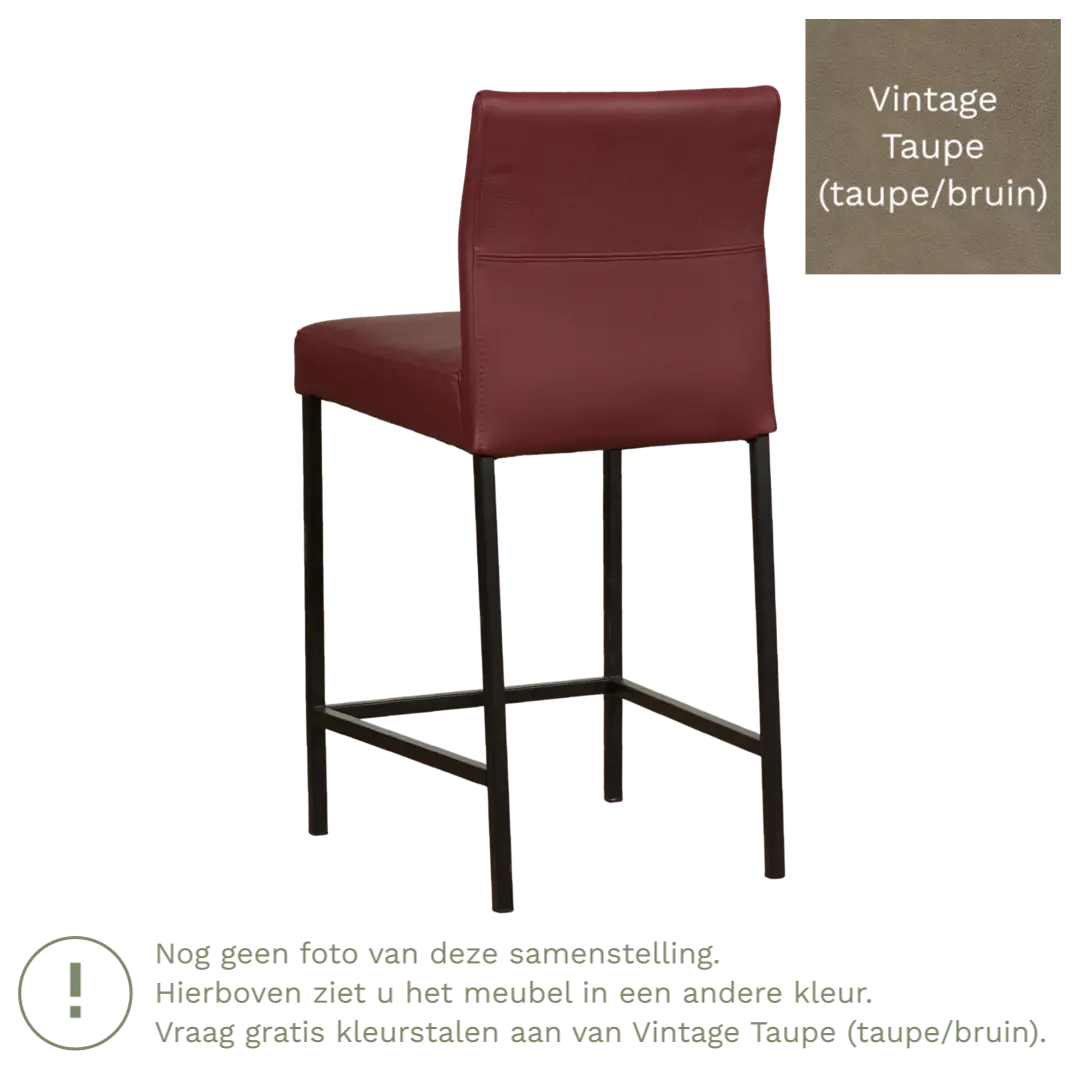 afbeelding van Leren barkruk Bright laag - Vintage Taupe (taupe/bruin) - Poten staal vierkant zwart