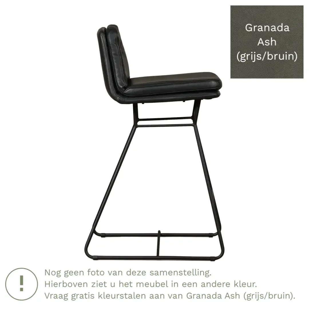 afbeelding van Leren barkruk Candy laag - Granada Ash (grijs/bruin)