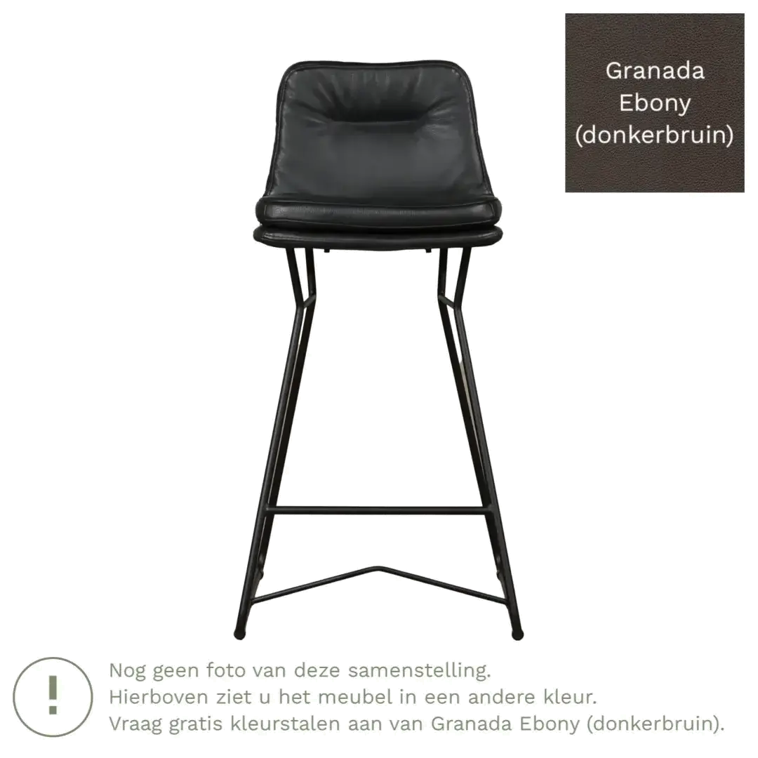 afbeelding van Leren barkruk Candy laag - Granada Ebony (donkerbruin)