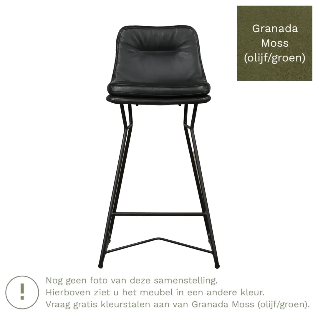afbeelding van Leren barkruk Candy laag - Granada Moss (olijf/groen)
