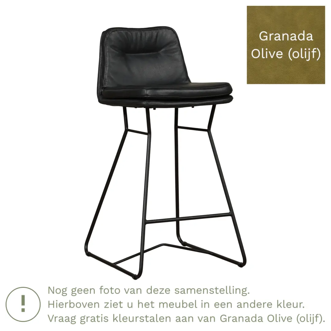 afbeelding van Leren barkruk Candy laag - Granada Olive (olijf)