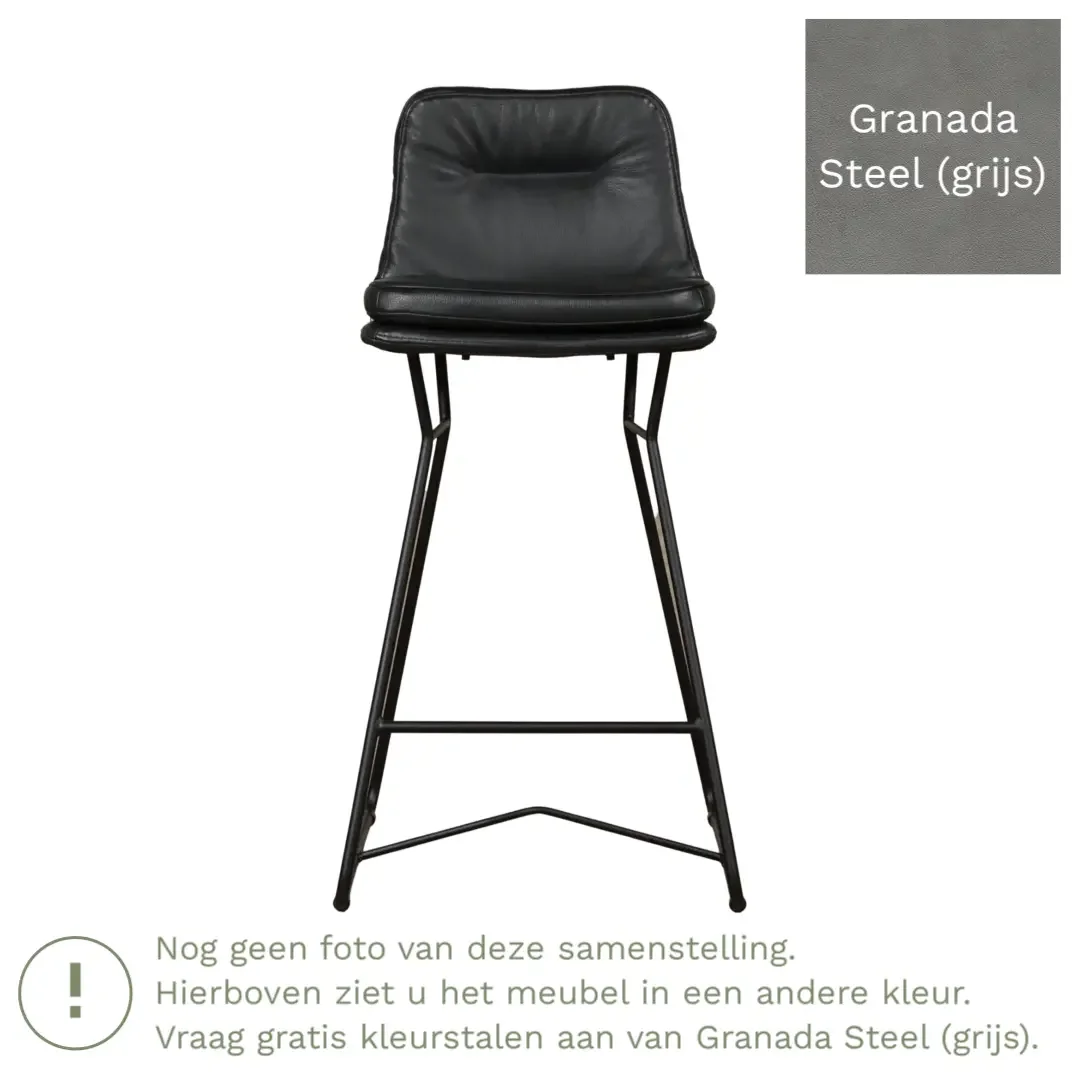 afbeelding van Leren barkruk Candy laag - Granada Steel (grijs)