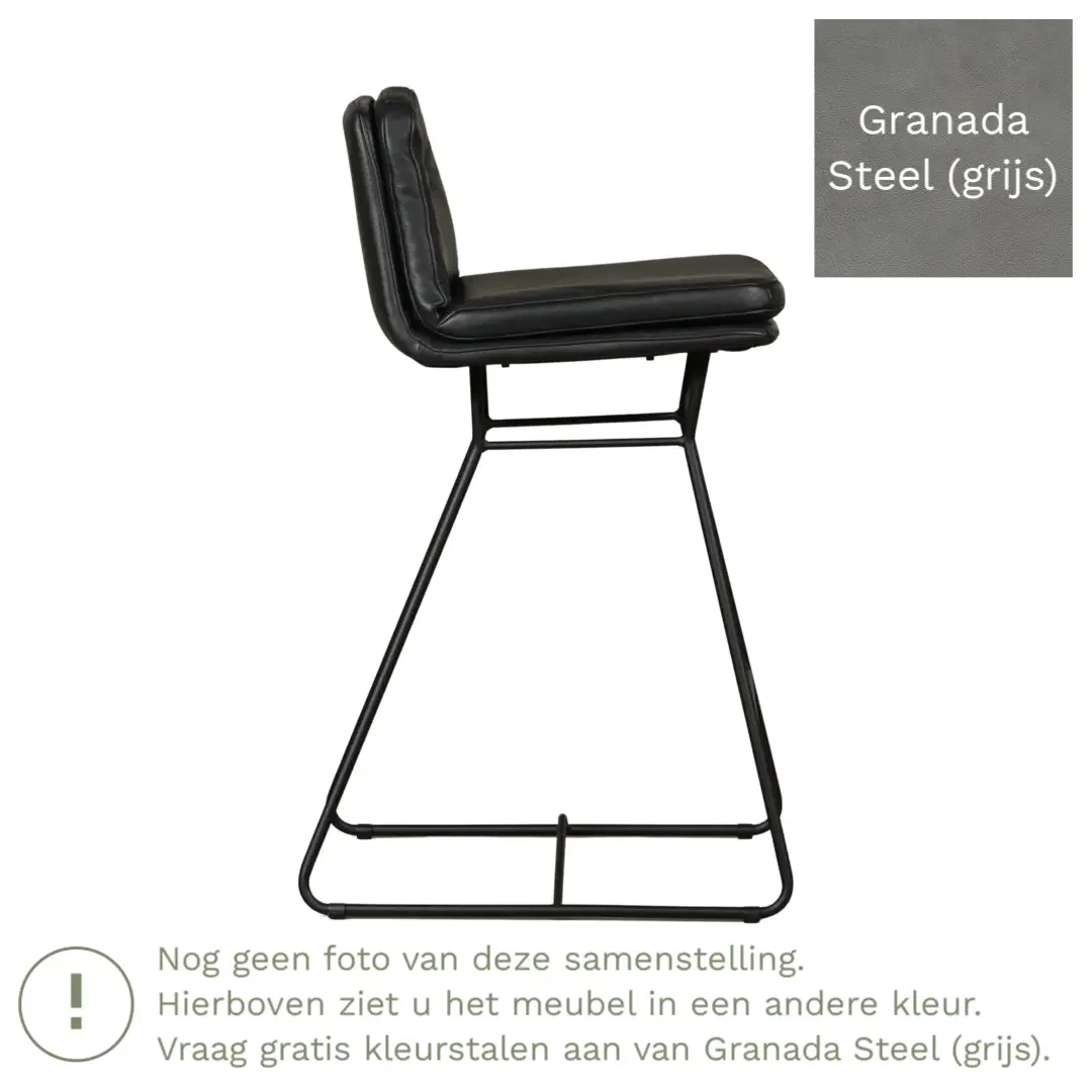 afbeelding van Leren barkruk Candy laag - Granada Steel (grijs)