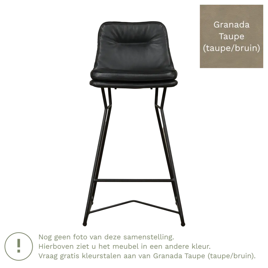 afbeelding van Leren barkruk Candy laag - Granada Taupe (taupe/bruin)