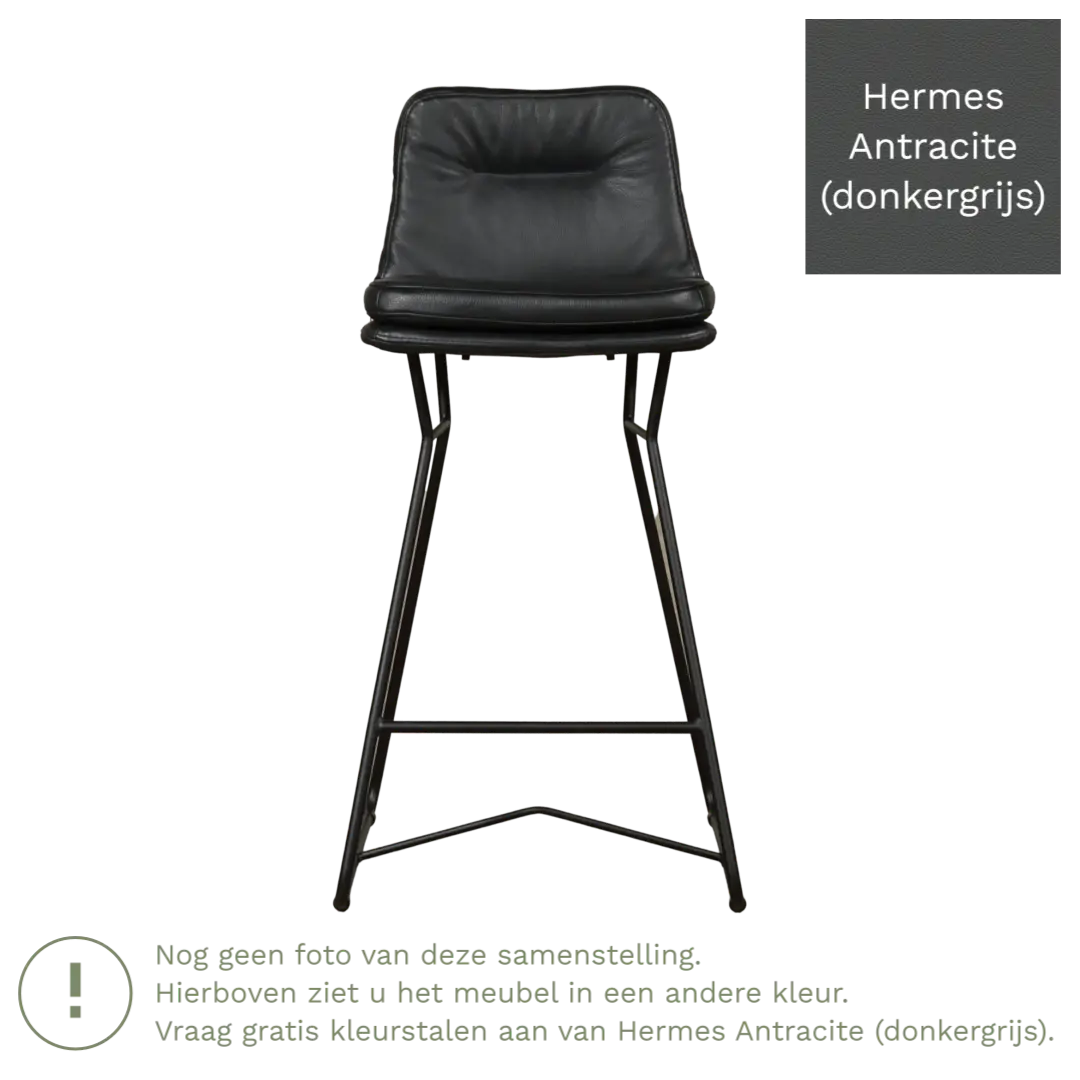 afbeelding van Leren barkruk Candy laag - Hermes Antracite (donkergrijs)