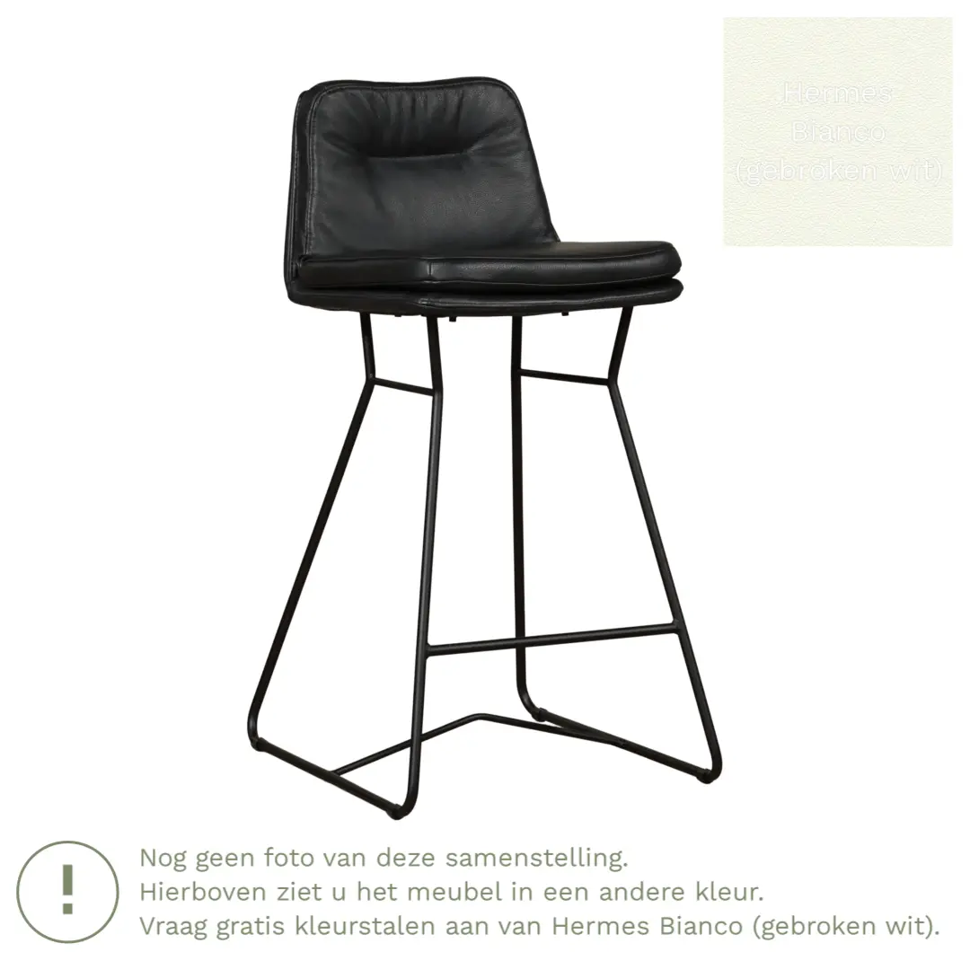 afbeelding van Leren barkruk Candy laag - Hermes Bianco (gebroken wit)