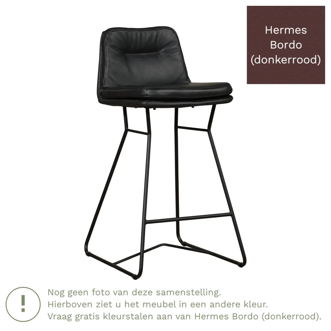 afbeelding van Leren barkruk Candy laag - Hermes Bordo (donkerrood)
