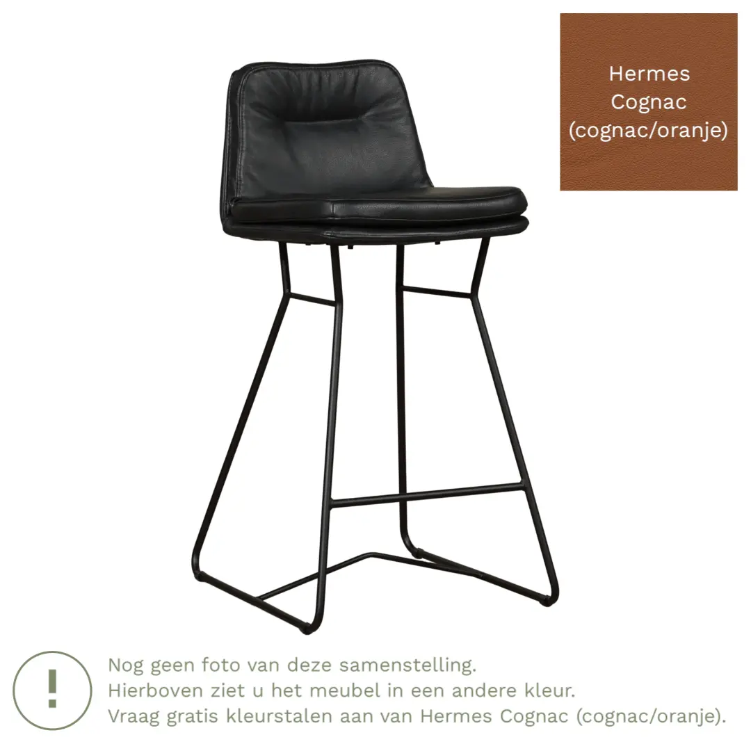 afbeelding van Leren barkruk Candy laag - Hermes Cognac (cognac/oranje)