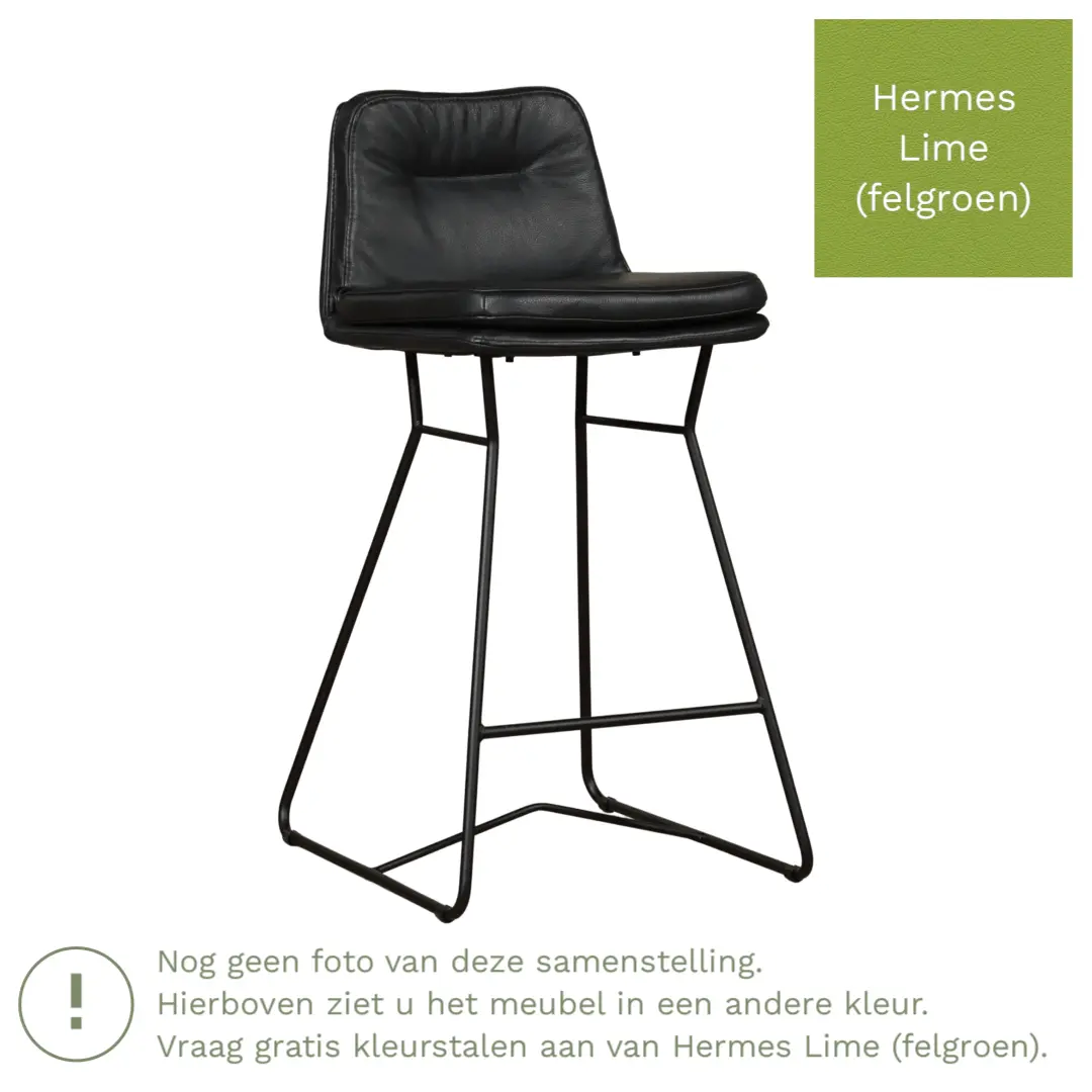 afbeelding van Leren barkruk Candy laag - Hermes Lime (felgroen)