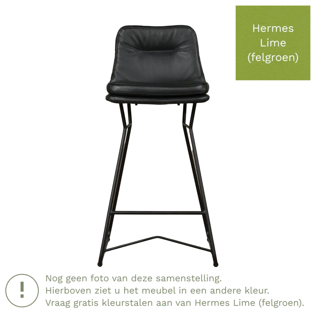 afbeelding van Leren barkruk Candy laag - Hermes Lime (felgroen)